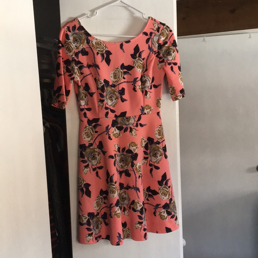 Pink floral mid sleeve dress